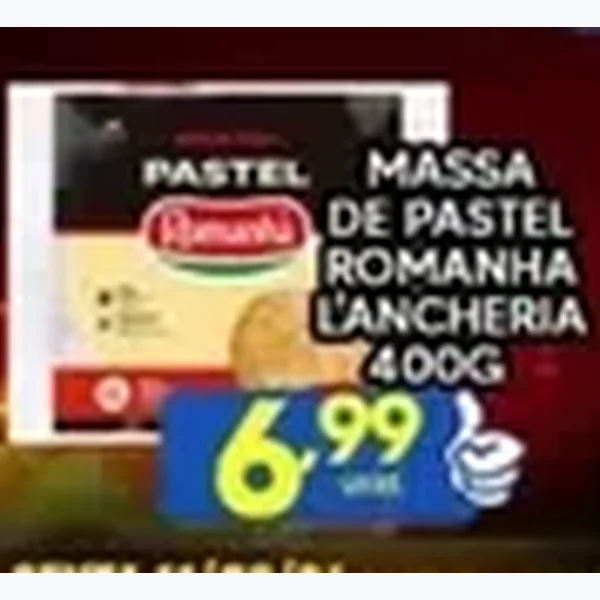 Recorte do encarte de Massa de Pastel Romanha Lancheria 400 g