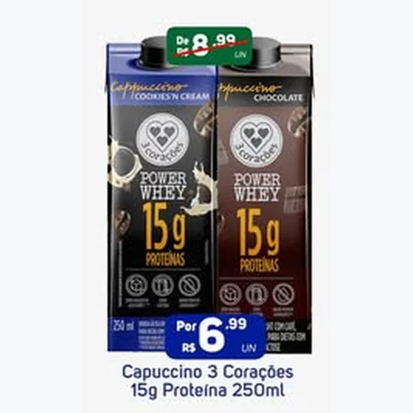 Recorte do encarte de Capuccino Power Whey 3 Corações 250 ml