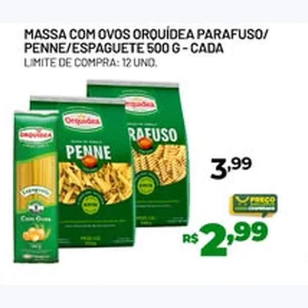 Recorte do encarte de Massa com Ovos Penne Orquídea 500 g