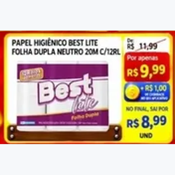Papel Higiênico Folha Dupla Neutro Best Lite 12 un × 20 un