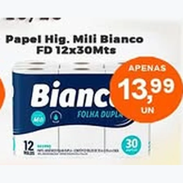 Papel Higiênico Bianco Mili 12 un × 30 un