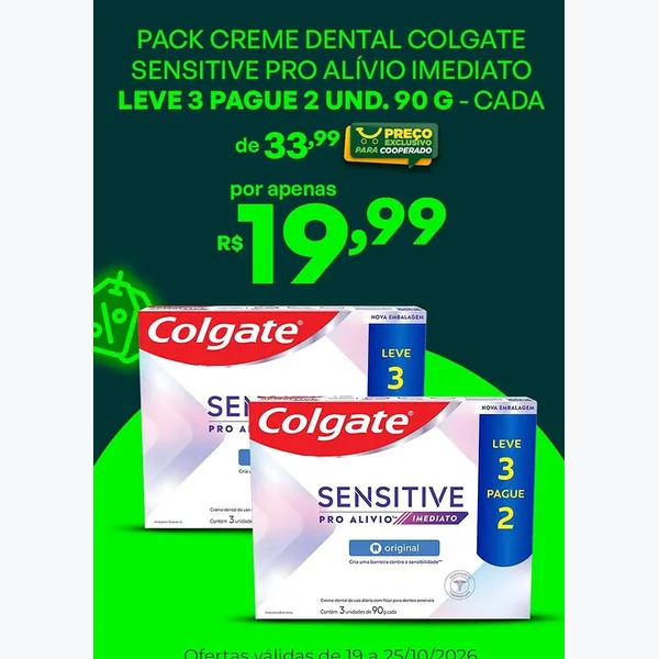 Recorte do encarte de Creme Dental Sensitive Pro Alívio Imediato Colgate 3 un × 90 g