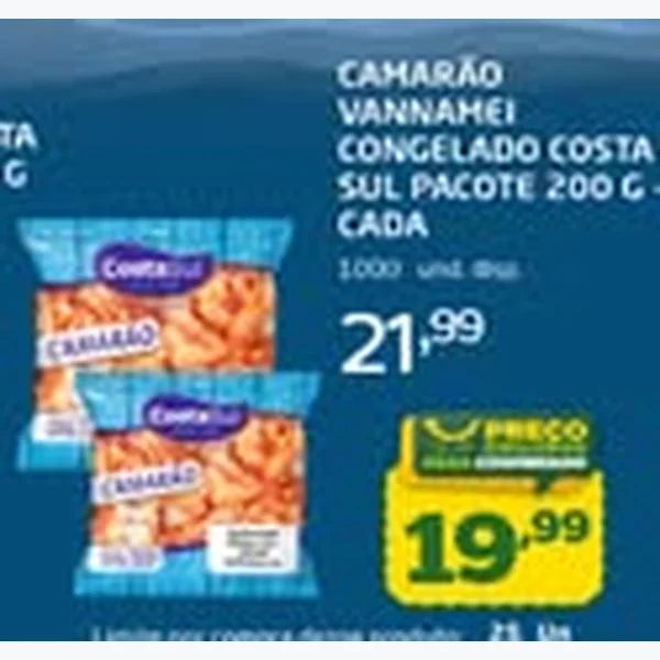 Recorte do encarte de Camarão Vannamei Congelado Costa Sul 200 g