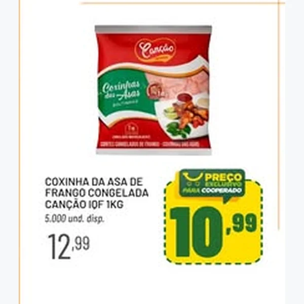 Recorte do encarte de Coxinha da Asa de Frango Congelada Iqf Canção 1 kg