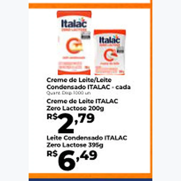 Recorte do encarte de Leite Condensado Zero Lactose Italac 395 g