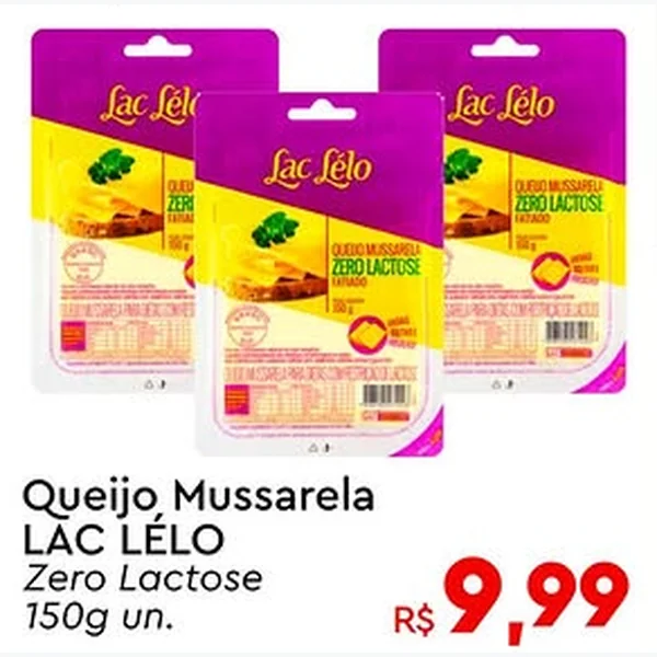 Recorte do encarte de Queijo Mussarela Zero Lactose Lac Lélo 150 g