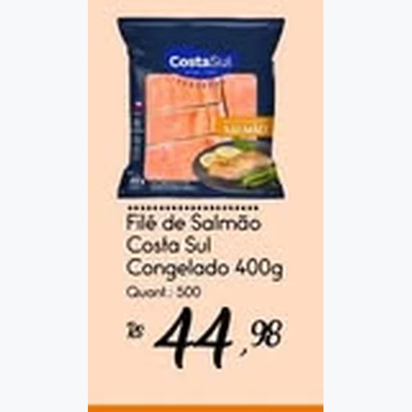 Recorte do encarte de Filé de Salmão Congelado Costa Sul 400 g
