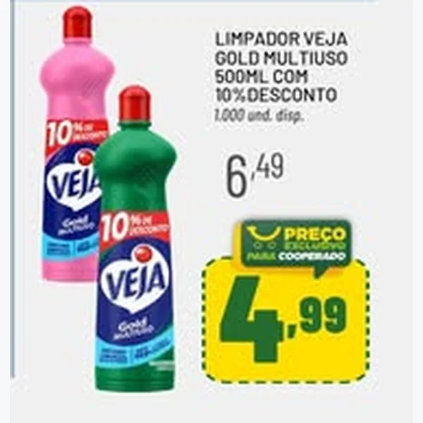 Recorte do encarte de Limpador Gold Multiuso Veja 500 ml