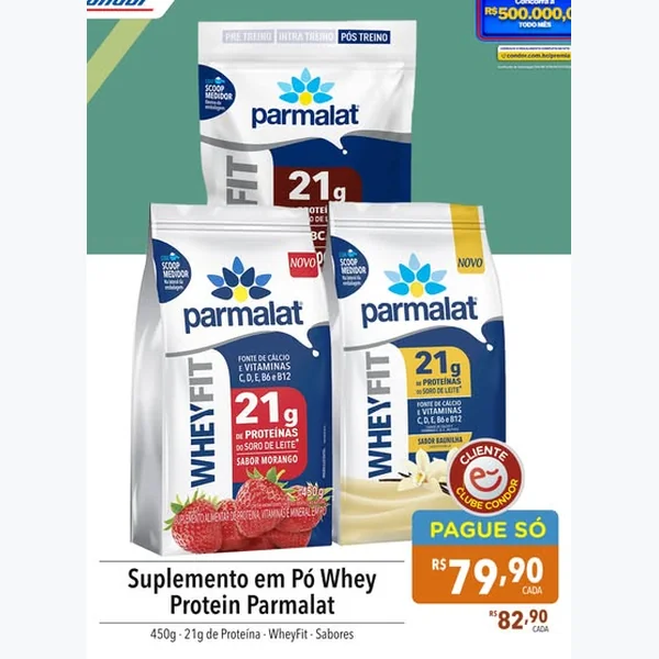 Suplemento em Pó Whey Protein Wheyfit Baunilha Parmalat 450 g
