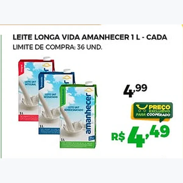 Recorte do encarte de Leite Longa Vida Amanhecer 1 L