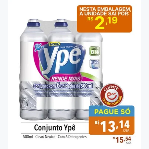 Recorte do encarte de Detergente Lava-louças Ypê 6 un × 500 ml