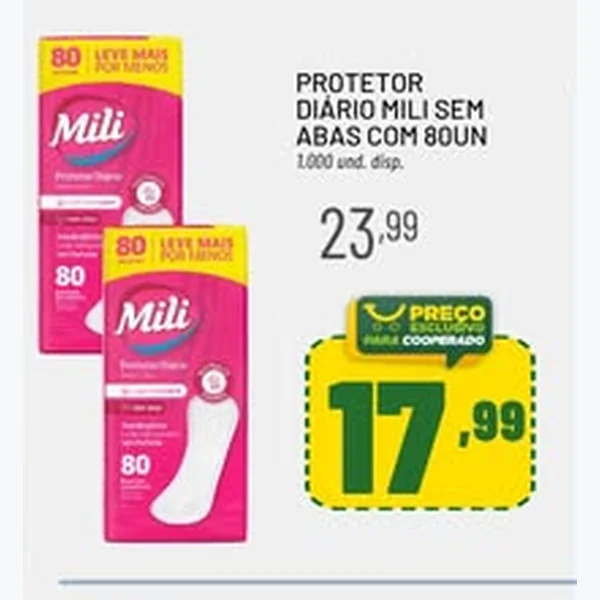 Recorte do encarte de Protetor Diário sem Abas Mili 80 un