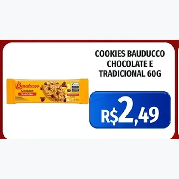 Recorte do encarte de Cookies Chocolate Bauducco 60 g