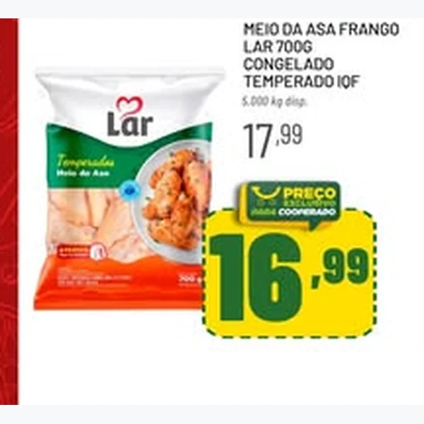 Recorte do encarte de Meio da Asa Frango Congelado Temperado Iqf Lar 700 g