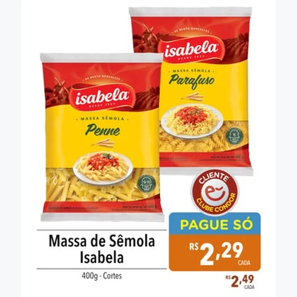 Recorte do encarte de Massa de Sêmola Penne Isabela 400 g
