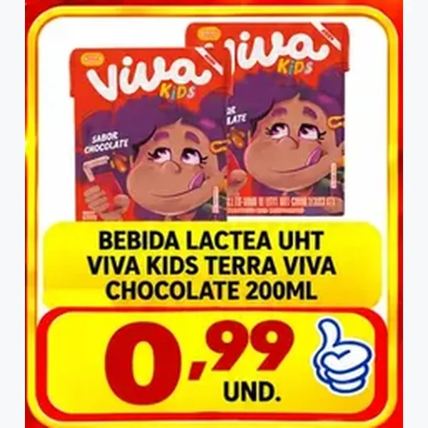 Recorte do encarte de Bebida Láctea Uht Chocolate Viva Kids 200 ml