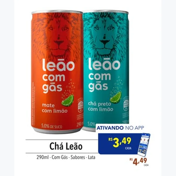 Recorte do encarte de Chá Mate com Limão com Gás Leão 290 ml