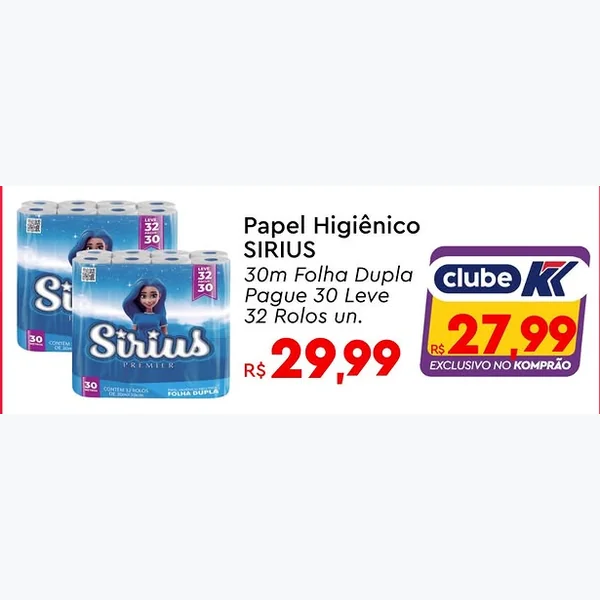 Recorte do encarte de Papel Higiênico Premier Folha Dupla Sirius 32 un × 30 un