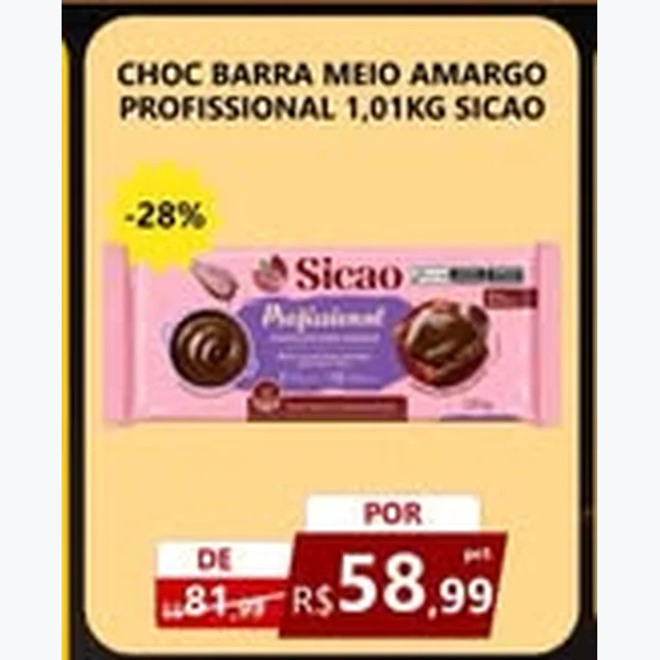 Chocolate Barra Meio Amargo Profissional Sicao 1,01 kg