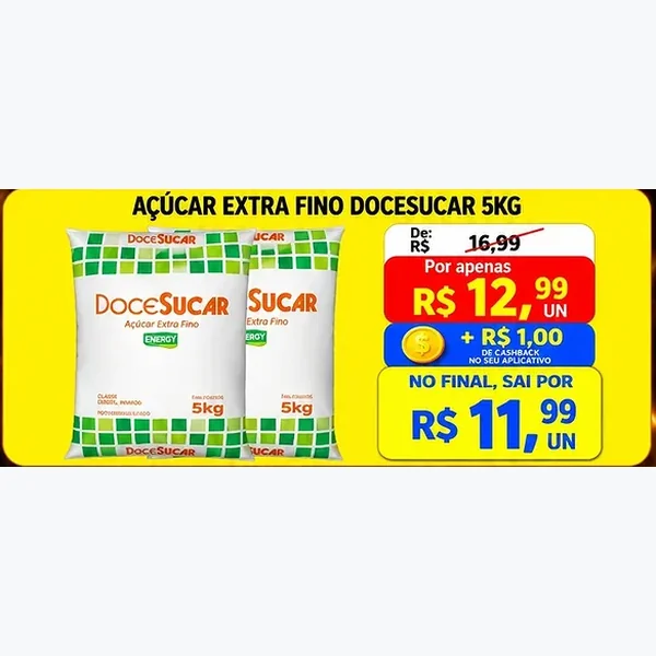 Recorte do encarte de Açúcar Extra Fino Docesucar 5 kg
