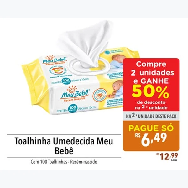 Recorte do encarte de Toalhinha Umedecida Recém-nascido Meu Bebê 100 un
