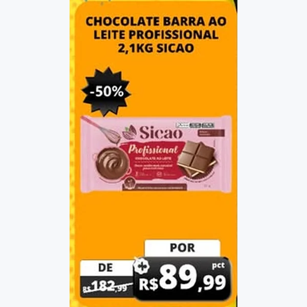 Recorte do encarte de Chocolate Barra ao Leite Profissional Sicao 2,1 kg