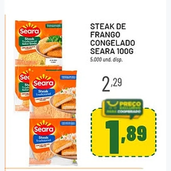 Recorte do encarte de Steak de Frango Congelado Seara 100 g