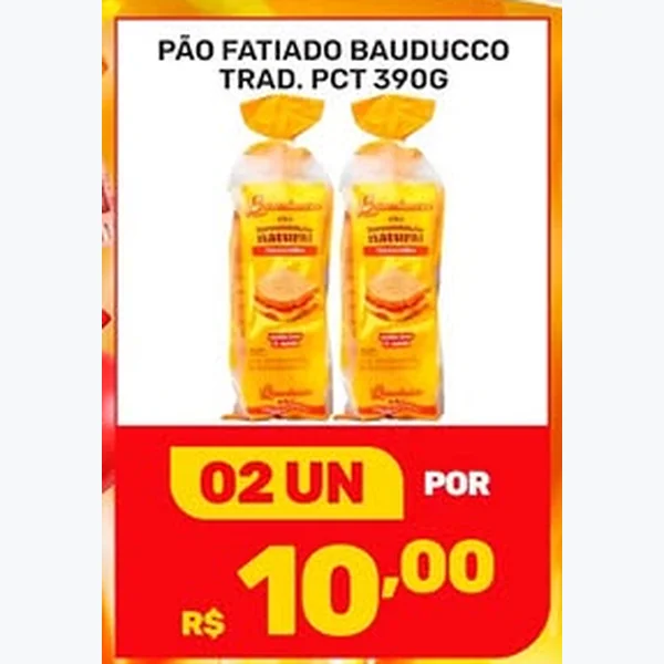 Recorte do encarte de Pão Fatiado Tradicional Bauducco 390 g
