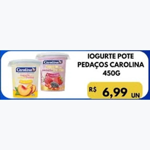 Recorte do encarte de Iogurte Pote Pedaços Carolina 450 g