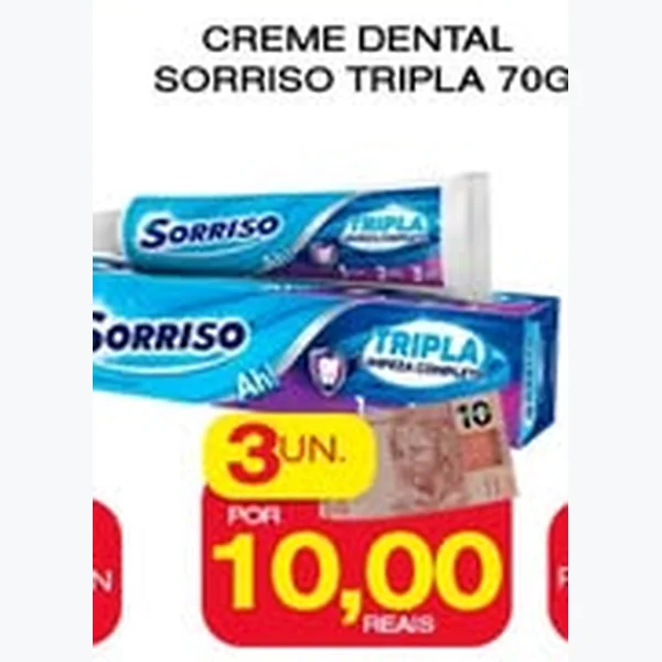 Recorte do encarte de Creme Dental Tripla Sorriso 70 g