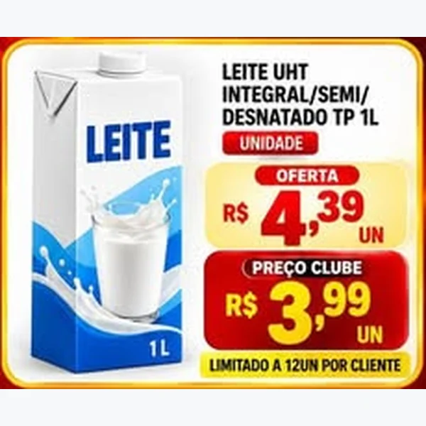 Recorte do encarte de Leite Uht Integral/semi/desnatado 1 L