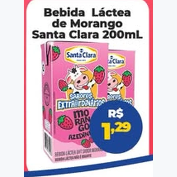 Recorte do encarte de Bebida Láctea de Morango Santa Clara 200 ml