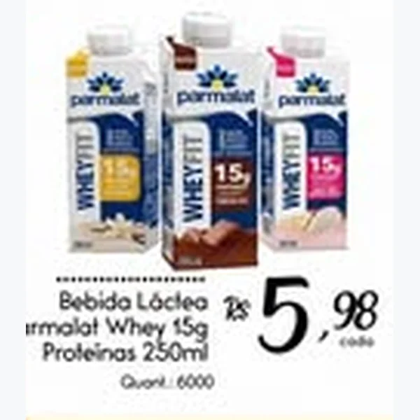 Recorte do encarte de Bebida Láctea Whey 15g Proteínas Parmalat 250 ml