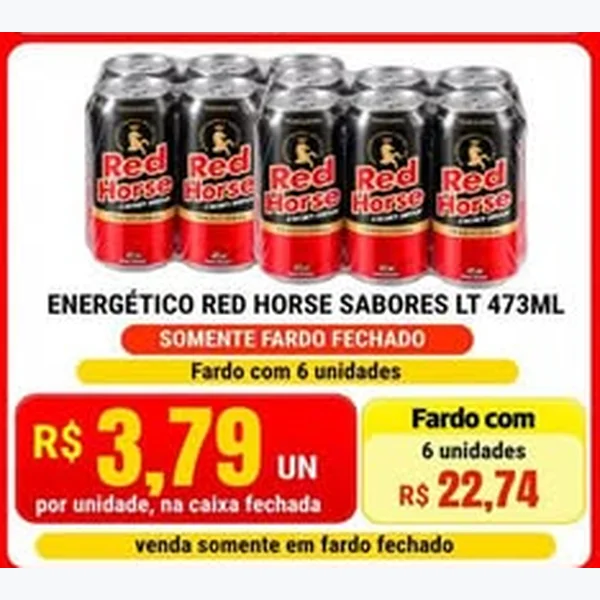 Recorte do encarte de Energético Sabores Red Horse 6 un × 473 ml