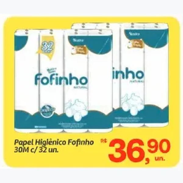 Recorte do encarte de Papel Higiênico Fofinho 32 un × 30 un