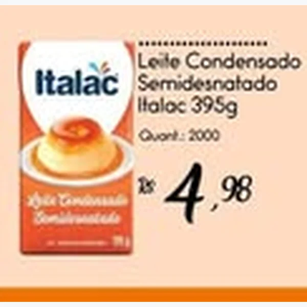 Recorte do encarte de Leite Condensado Semidesnatado Italac 395 g