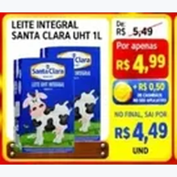 Recorte do encarte de Leite Integral Uht Santa Clara 1 L