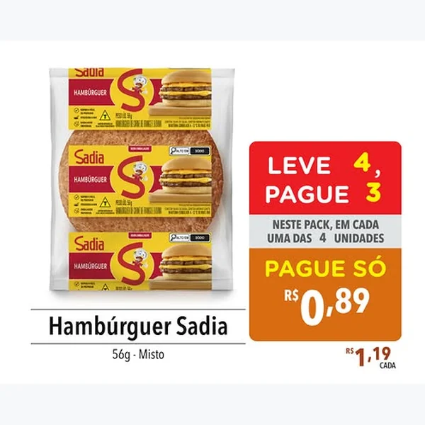 Recorte do encarte de Hambúrguer Misto Sadia 56 g