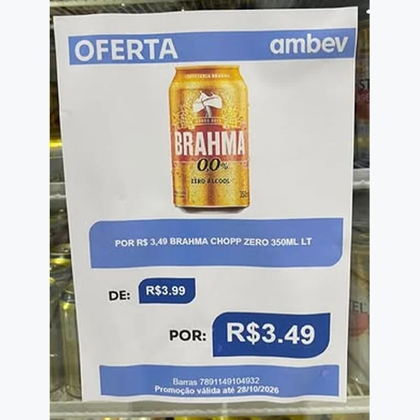 Recorte do encarte de Chopp Zero Brahma 350 ml