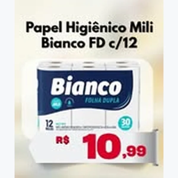 Recorte do encarte de Papel Higiênico Mili 12 un