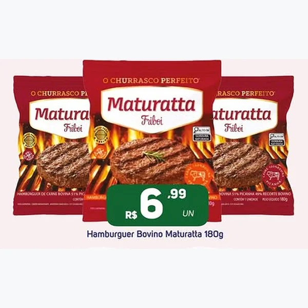 Recorte do encarte de Hambúrguer Bovino Maturatta 180 g