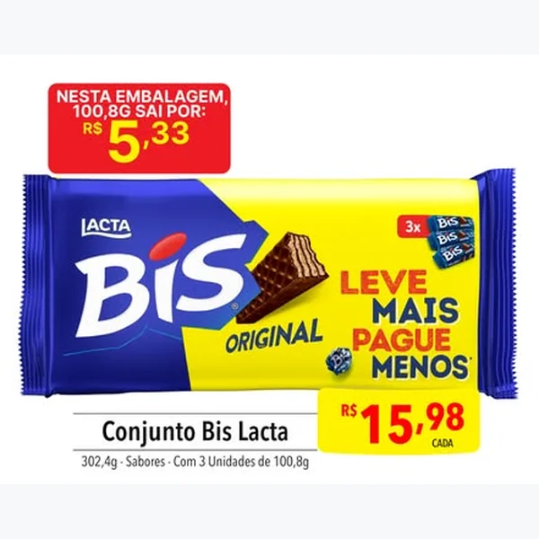 Chocolate Bis Original Lacta 3 un × 100,8 g