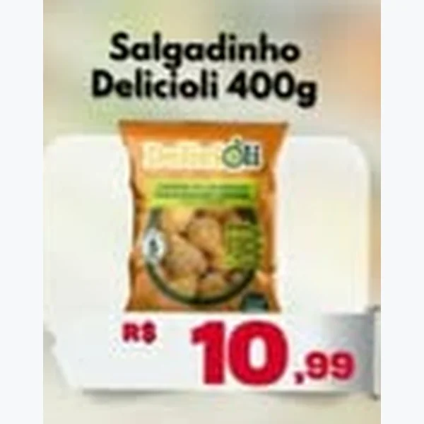 Recorte do encarte de Salgadinho Delicioli 400 g