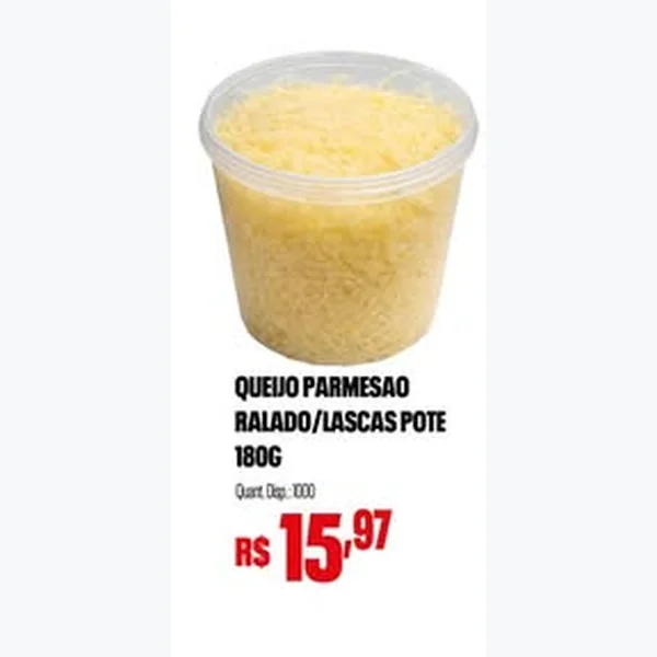 Recorte do encarte de Queijo Parmesão Ralado/lascas 180 g