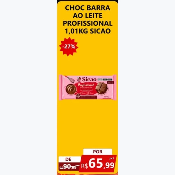 Recorte do encarte de Chocolate Barra ao Leite Profissional Sicao 1,01 kg