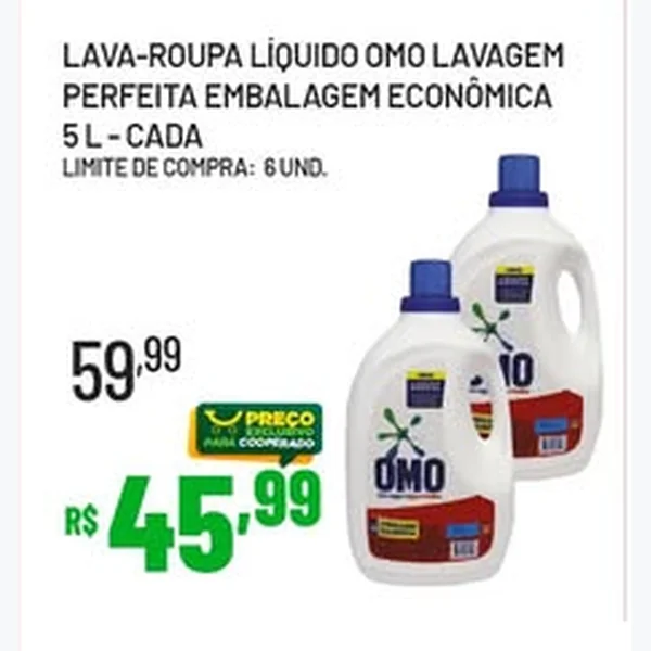 Recorte do encarte de Lava-roupa Líquido Lavagem Perfeita Omo 5 L