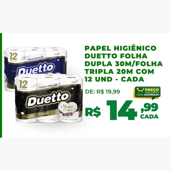 Papel Higiênico Folha Dupla Duetto 12 un × 30 un
