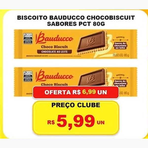 Recorte do encarte de Biscoito Choco Biscuit Bauducco 80 g