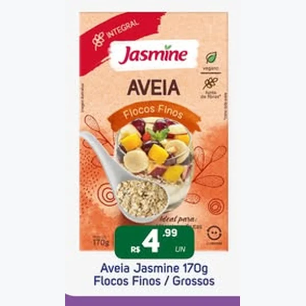 Recorte do encarte de Aveia Flocos Grossos Jasmine 170 g