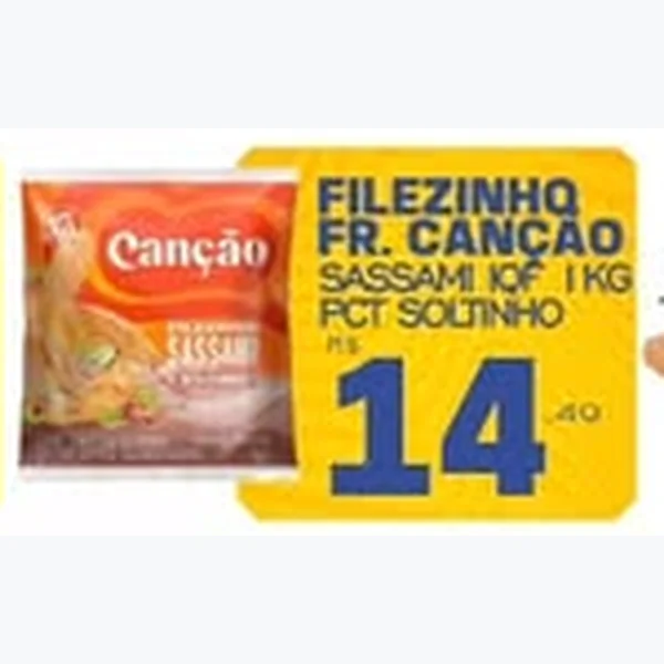 Recorte do encarte de Filézinho de Frango Sassami Iqf Canção 1 kg